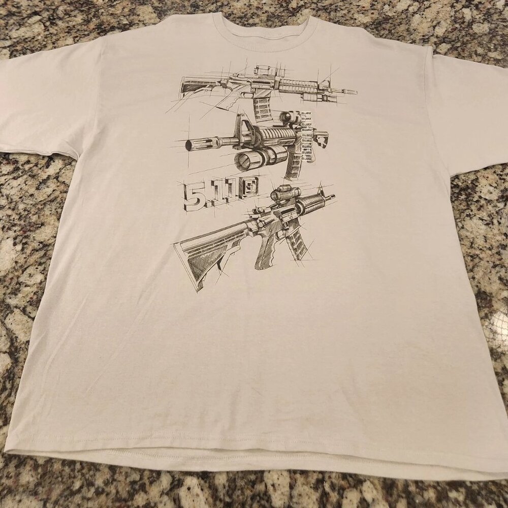5.11 Mens T Shirt Size XXL Tan Skillful Survival AR Sketch Tactical Carbine NWT - Picture 2 of 6